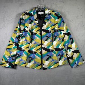 Kasper Womens Blazer Jacket 14W Multi Geometric Open Front Art To Wear Office